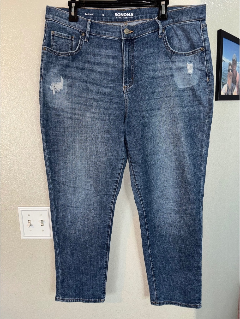 Sonoma Goods For Life Boyfriend Distressed Medium Wash Jeans Women's Size 16